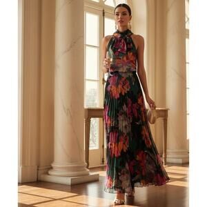 Xscape Floral Pleated Maxi Dress – Size 4 – NWT – Zip Closure